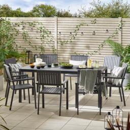 Furniturebox Dubai Polywood 8 Seat Garden Dining Set, Aluminium in Grey - Size: 90x75x180 cm - thumbnail 1