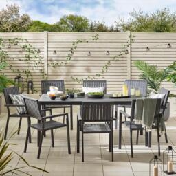 Furniturebox Dubai Polywood 8 Seat Garden Dining Set, Aluminium in Grey - Size: 90x75x180 cm - thumbnail 2