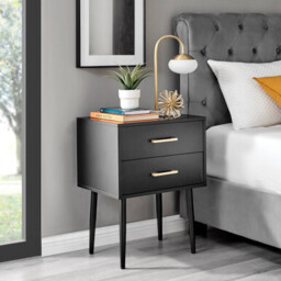 Taylor 2 Drawer Black Bedside Table Gold Handles