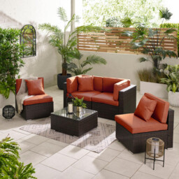 Orlando Brown Rattan & Orange 4 Seat Modular Garden Sofa