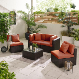 Orlando Brown Rattan & Orange 4 Seat Modular Garden Sofa - thumbnail 1