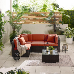 Orlando Brown Rattan & Orange 4 Seat Modular Garden Sofa - thumbnail 3