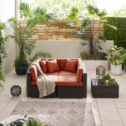 Orlando Brown Rattan & Orange 4 Seat Modular Garden Sofa - thumbnail 4
