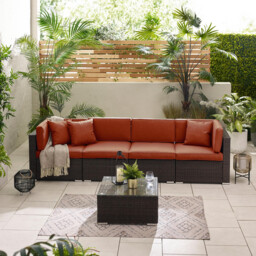 Orlando Brown Rattan & Orange 4 Seat Modular Garden Sofa - thumbnail 2