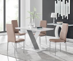 Monza 4 White/Grey Dining Table & 4 Milan Chairs - thumbnail 1