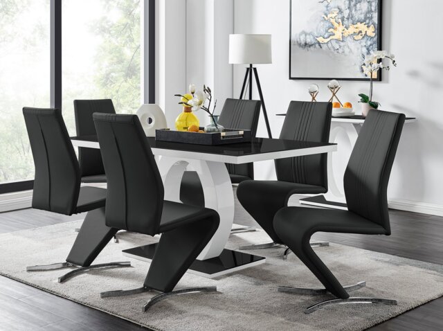 Giovani High Gloss And Glass Dining Table And 6 Willow Chairs Set - image 1