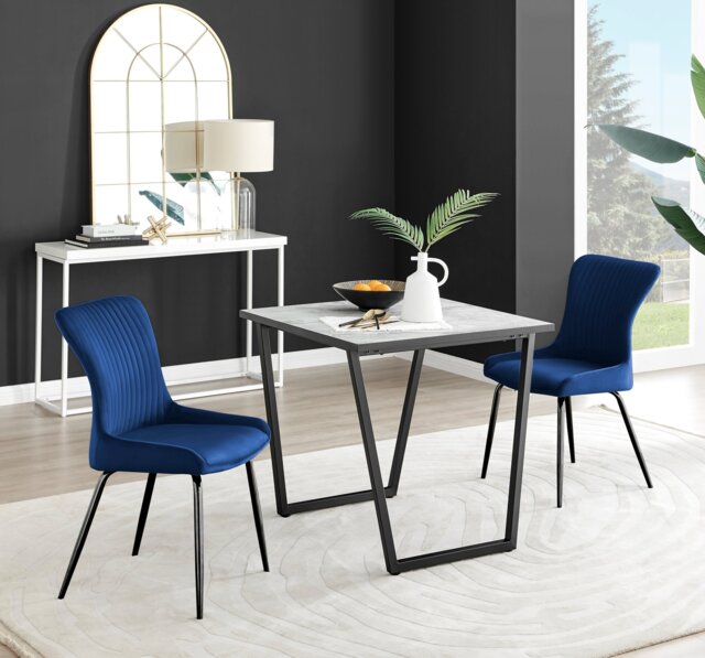 Carson White Marble Effect Square Dining Table & 2 Nora Black Leg Chairs - image 1