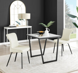 Carson White Marble Effect Square Dining Table & 2 Nora Black Leg Chairs - thumbnail 3