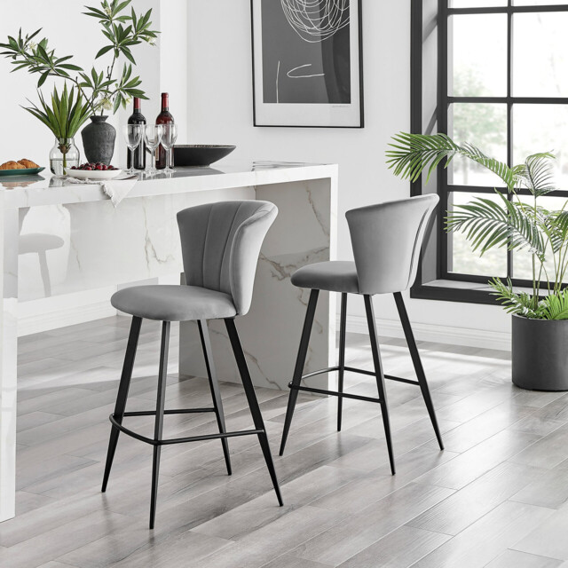 2x Juniper Grey Velvet Counter Stools Black Legs - image 1
