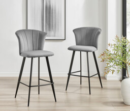 2x Juniper Grey Velvet Counter Stools Black Legs - thumbnail 2