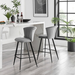 2x Juniper Grey Velvet Counter Stools Black Legs - thumbnail 1