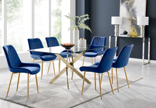 Leonardo 6 Gold Dining Table and 6 Pesaro Gold Leg Chairs - image 1