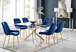 Leonardo 6 Gold Dining Table and 6 Pesaro Gold Leg Chairs - thumbnail 1