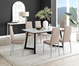 Carson White Marble Effect Dining Table & 6 Milan Chrome Leg Chairs - thumbnail 4