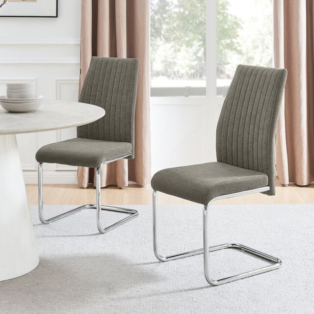 2x Lorenzo Grey Fabric Dining Chairs Silver Legs - image 1