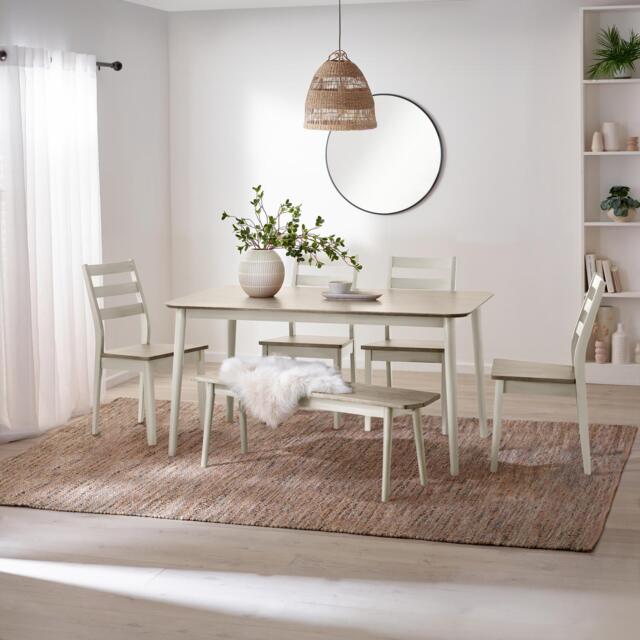 Lynton Large White & Light Grey Wooden Dining Table with 4 Chairs & Bench - image 1