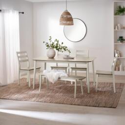Lynton Large White & Light Grey Wooden Dining Table with 4 Chairs & Bench