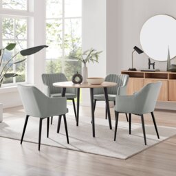 Koko Oak Effect Round Dining Table & 4 Calla Black Leg Chairs - thumbnail 1