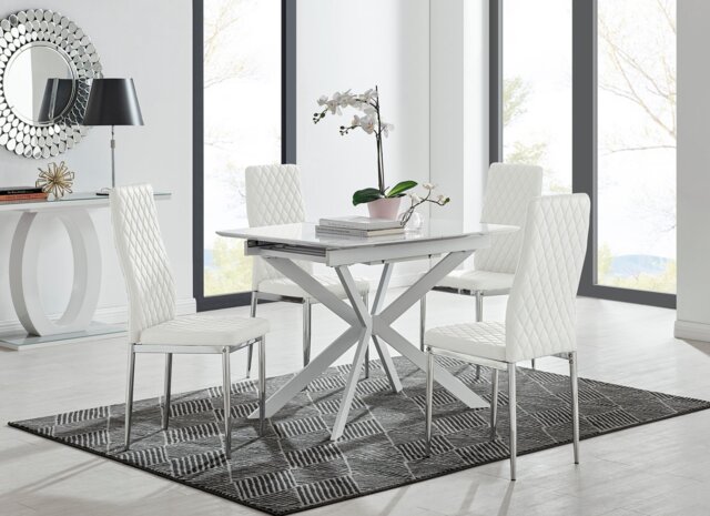 Lira 120 Extending Dining Table and 4 Milan Chrome Leg Chairs