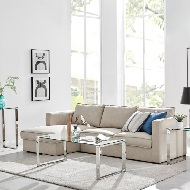 Miami Chrome Metal And Glass Console Coffee End Side Table Set - image 1