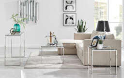 Miami Chrome Metal And Glass Console Coffee End Side Table Set - thumbnail 2