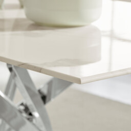 Leonardo Rectangular White Marble Glass and Silver Metal 6 Seater Dining Table - thumbnail 4
