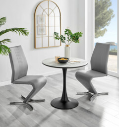 Elina White Marble Effect Round Dining Table & 2 Willow Chairs - thumbnail 3