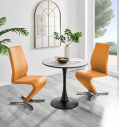 Elina White Marble Effect Round Dining Table & 2 Willow Chairs