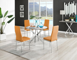 Novara Grey Concrete Effect Round Dining Table & 4 Milan Chrome Leg Chairs - thumbnail 3