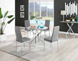 Novara Grey Concrete Effect Round Dining Table & 4 Milan Chrome Leg Chairs - thumbnail 2
