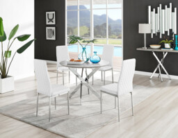 Novara Grey Concrete Effect Round Dining Table & 4 Milan Chrome Leg Chairs - thumbnail 4