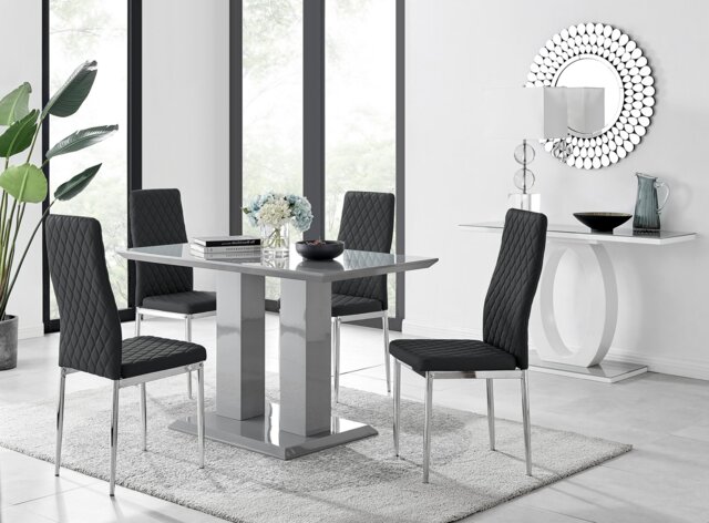 Imperia 4 Modern Grey High Gloss Dining Table And 4 Modern Milan Chairs Set - image 1