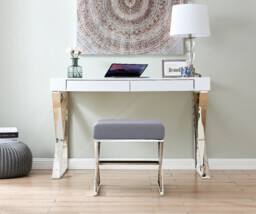 Oxford Modern Grey Velvet And Silver Chrome Stool - thumbnail 3