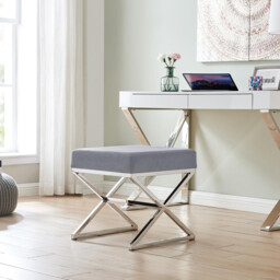 Oxford Modern Grey Velvet And Silver Chrome Stool