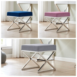 Oxford Modern Grey Velvet And Silver Chrome Stool - thumbnail 4