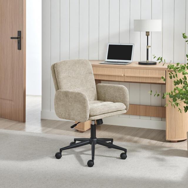 Diora Cream Jumbo Corduroy Swivel Office Chair - image 1