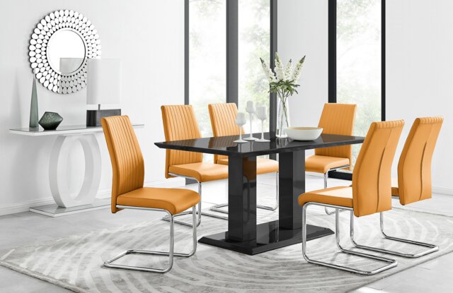 Imperia Black High Gloss Dining Table And 6 Modern Lorenzo Dining Chairs Set - image 1