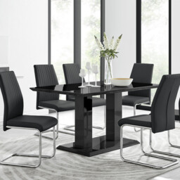 Imperia Black High Gloss Dining Table And 6 Modern Lorenzo Dining Chairs Set - thumbnail 2