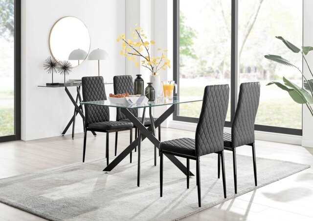 Leonardo Black Leg Glass Dining Table & 4 Milan Black Leg Chairs - image 1