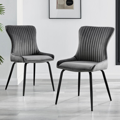 2x Nora Dark Grey Velvet Dining Chairs Black Legs - image 1