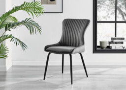 2x Nora Dark Grey Velvet Dining Chairs Black Legs - thumbnail 2