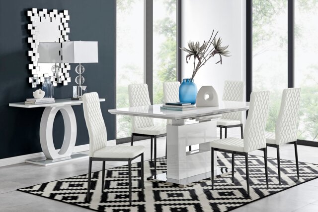 Arezzo Large Extending Dining Table and 6 Milan Black Leg Chairs - image 1