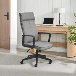 Vesper Dark Grey Linen Fabric Swivel Office Chair - thumbnail 1