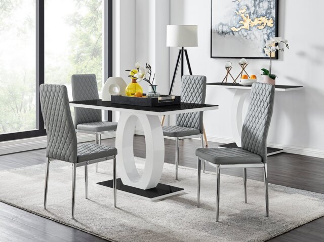Giovani Black White High Gloss Glass Dining Table and 4 Milan Chairs Set - image 1