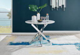 Novara White Marble Round Dining Table & 4 Calla Silver Leg Chairs - thumbnail 3