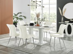 Imperia 6 White Dining Table and 6 Nora Silver Leg Chairs - thumbnail 1