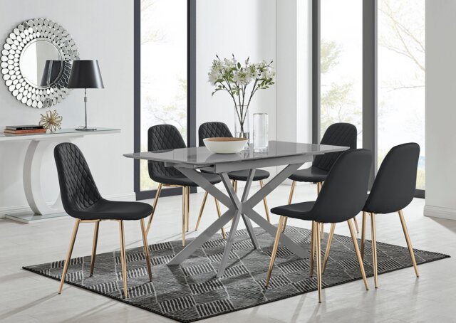 Lira 100cm Grey Metal Extending Dining Table & 6 Corona Gold Leg Chairs - image 1