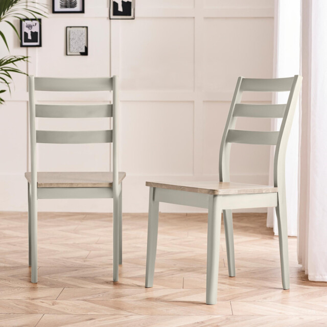 2x Lynton Whitewash & Light Grey Wooden Dining Chairs - image 1