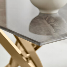 Leonardo Rectangle Brown/Grey Marble Glass and Gold Metal 4 Seat Dining Table - thumbnail 4