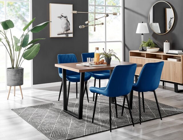 Kylo Brown Wood Effect Dining Table & 4 Pesaro Black Leg Chairs - image 1